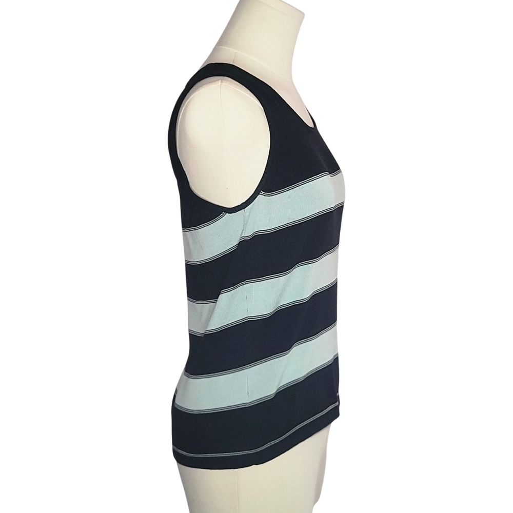 TAHARI - Size 4 Black & Mint Striped Sleeveless Sweater - Picture 2 of 6